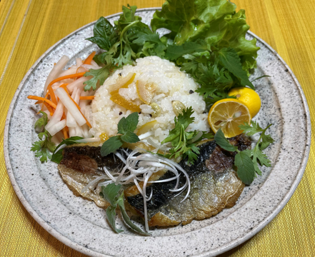 鰺とレモンチャツネご飯